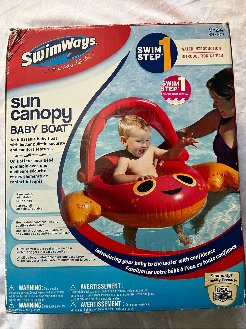 SwimWays Sun Canopy Baby Boat - Red & Orange